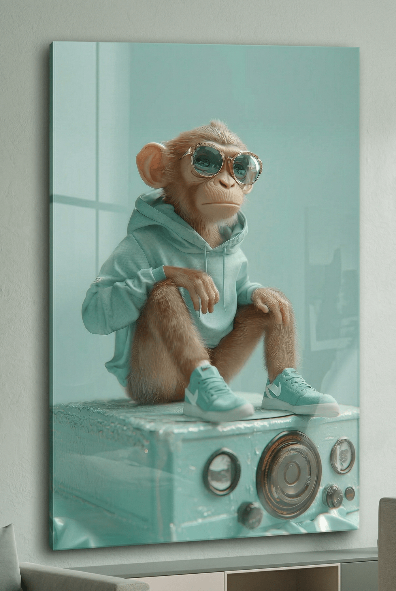 Ice - Cold Vibes – Der chillige Affe in Mintgrün | Dein Wandbild - Dein Wandbild