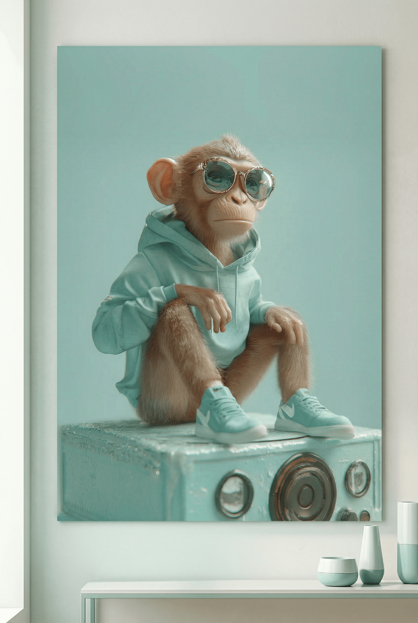 Ice - Cold Vibes – Der chillige Affe in Mintgrün | Dein Wandbild - Dein Wandbild