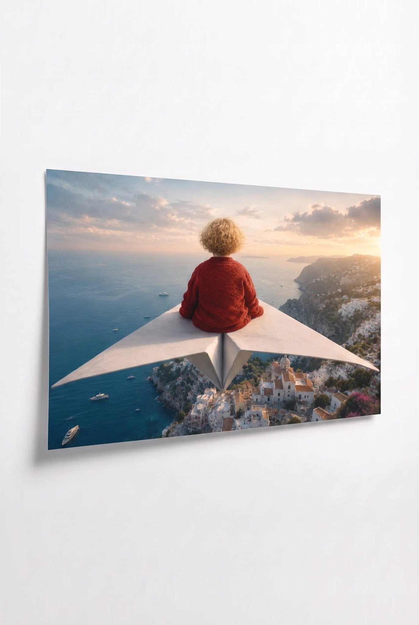 Kind auf Papierflieger über Amalfiküste Wandbild - Dein Wandbild
