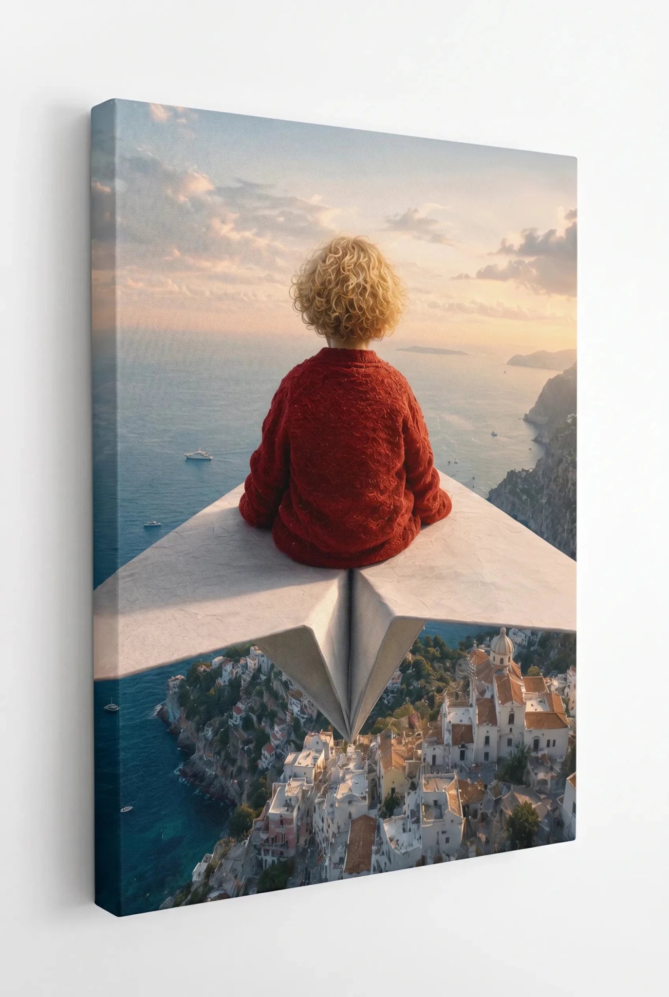 Kind auf Papierflieger über Amalfiküste Wandbild - Dein Wandbild