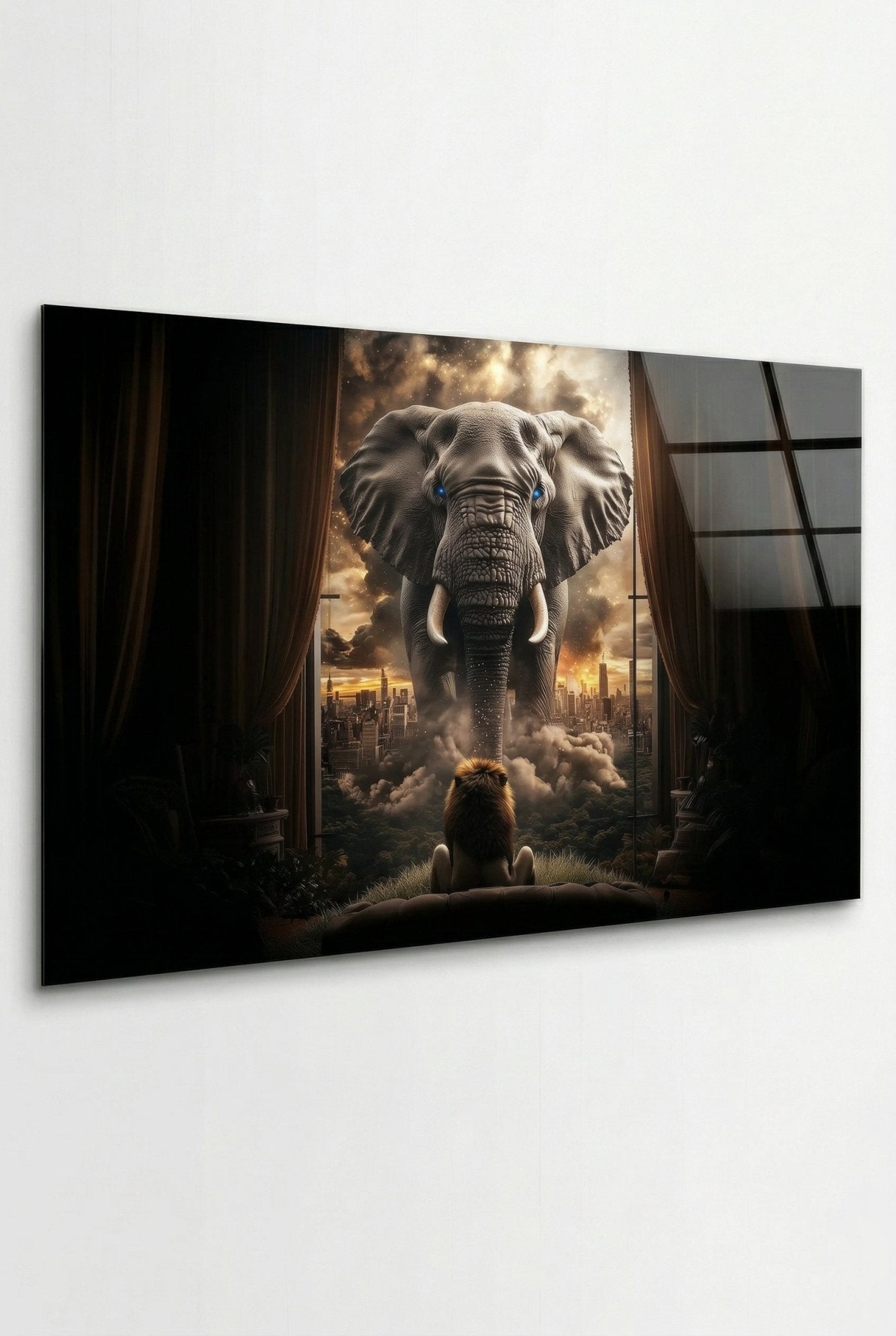 Kind blickt auf riesigen Elefanten – Surreal - Dein Wandbild