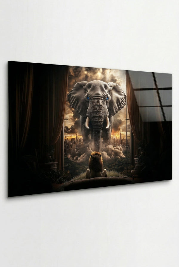 Kind blickt auf riesigen Elefanten – Surreal - Dein Wandbild