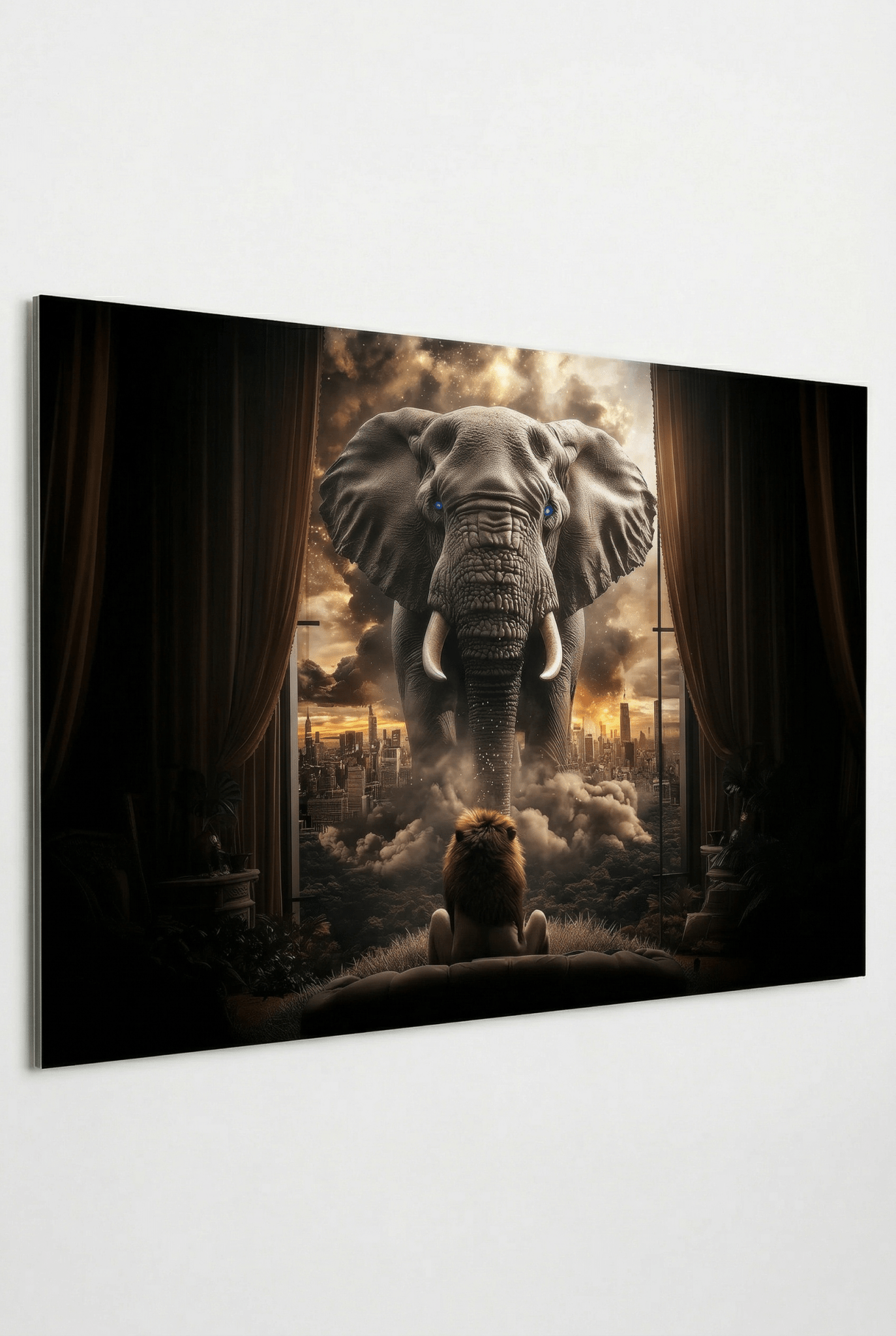 Kind blickt auf riesigen Elefanten – Surreal - Dein Wandbild