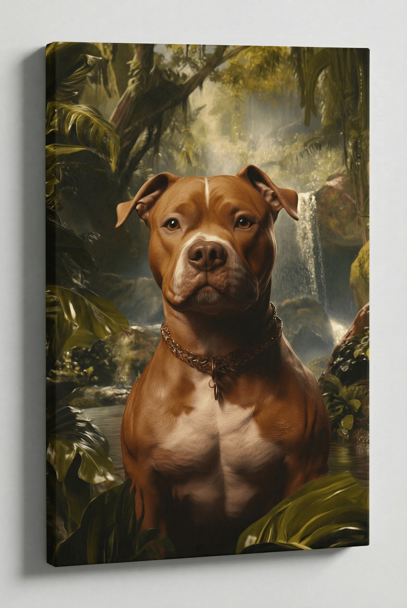 König des Dschungels – Majestätischer Pitbull vor goldgrüner Kulisse | Dein Wandbild - Dein Wandbild
