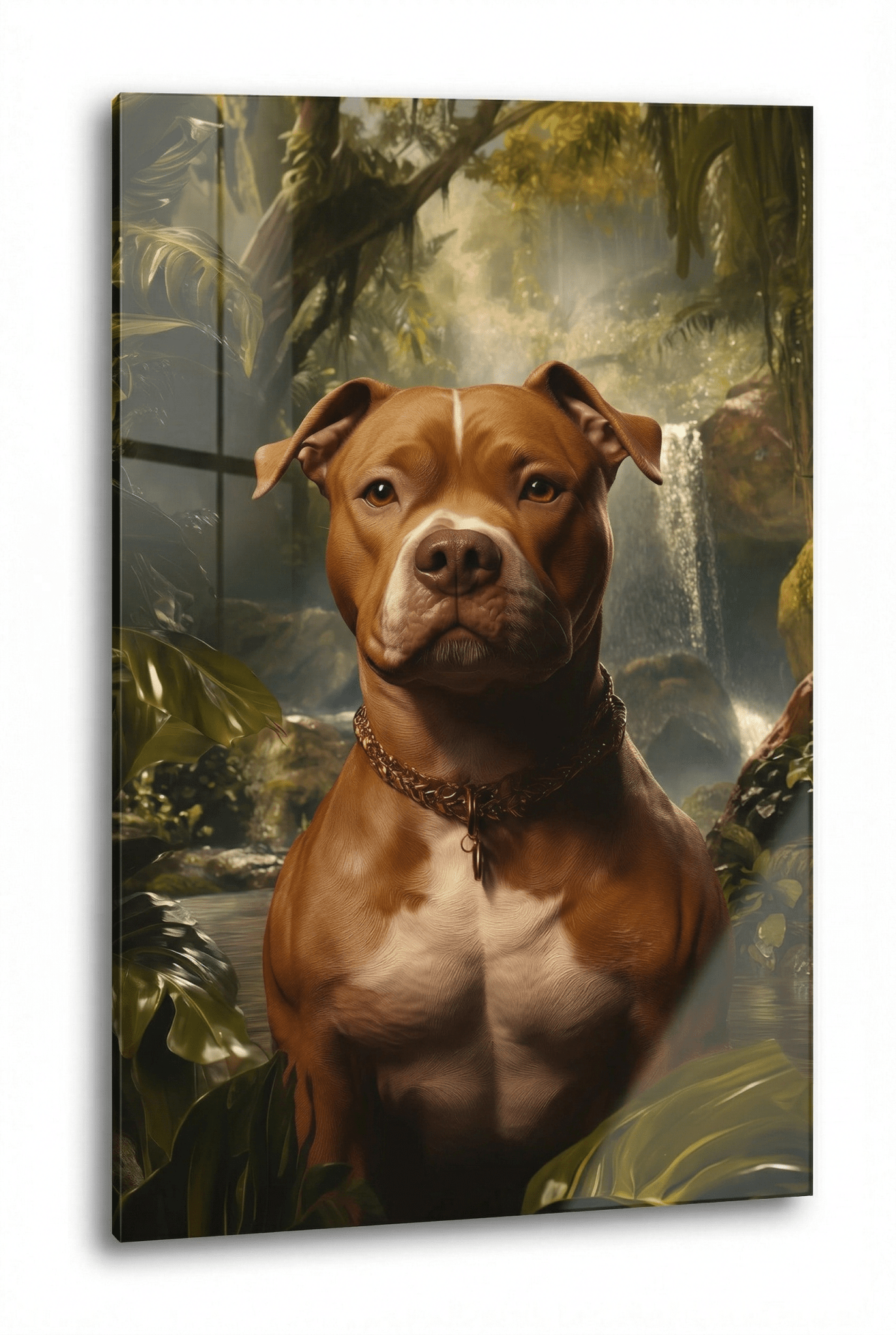 König des Dschungels – Majestätischer Pitbull vor goldgrüner Kulisse | Dein Wandbild - Dein Wandbild