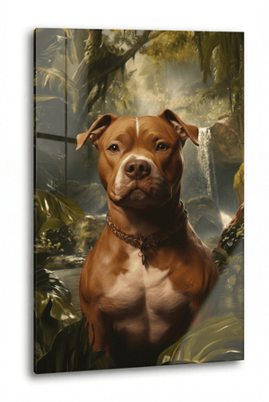 König des Dschungels – Majestätischer Pitbull vor goldgrüner Kulisse | Dein Wandbild - Dein Wandbild