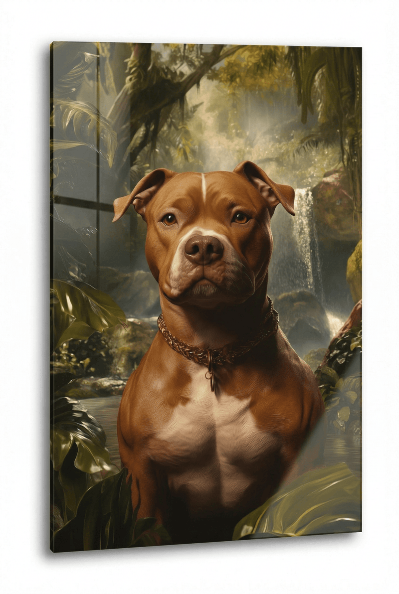 König des Dschungels – Majestätischer Pitbull vor goldgrüner Kulisse | Dein Wandbild - Dein Wandbild