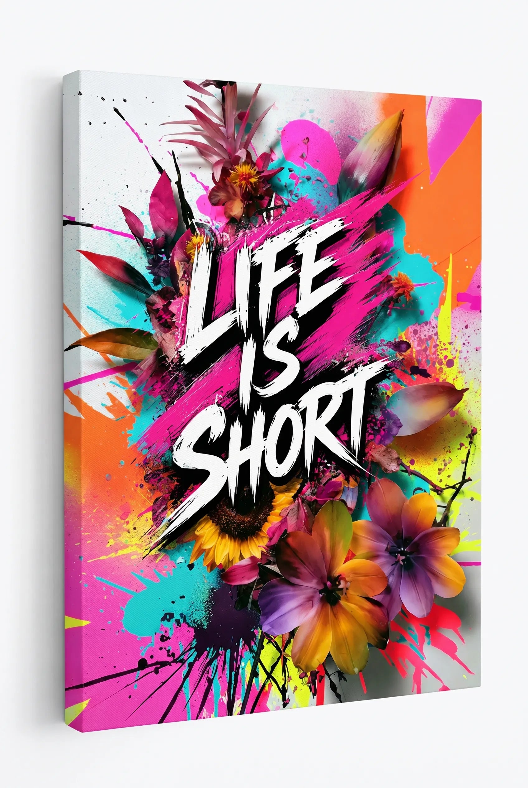 Life Is Short Farbspritzer Typografie Wandbild - Dein Wandbild
