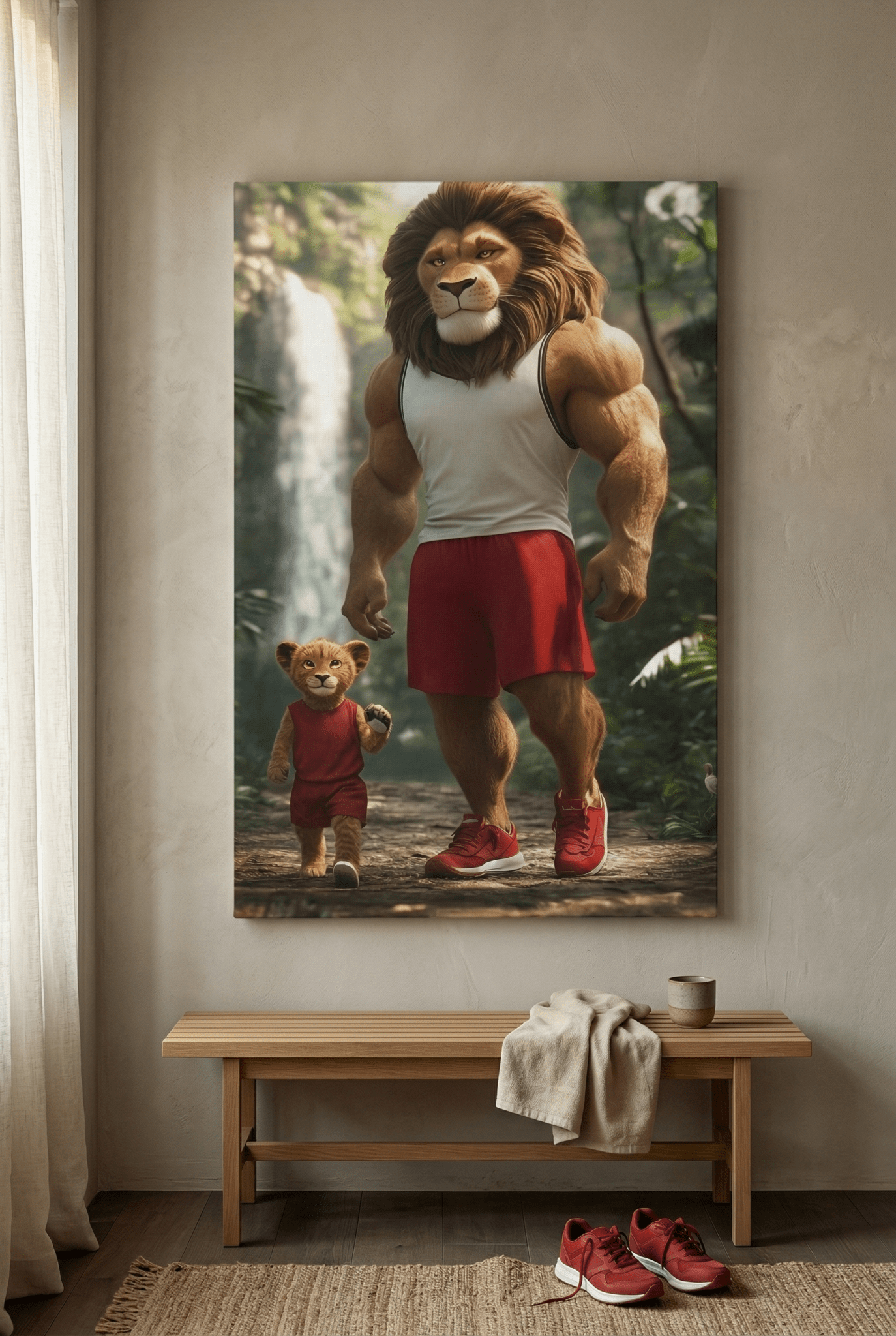 Löwenvater & Sohn im Dschungel – 3D Cartoon - Dein Wandbild