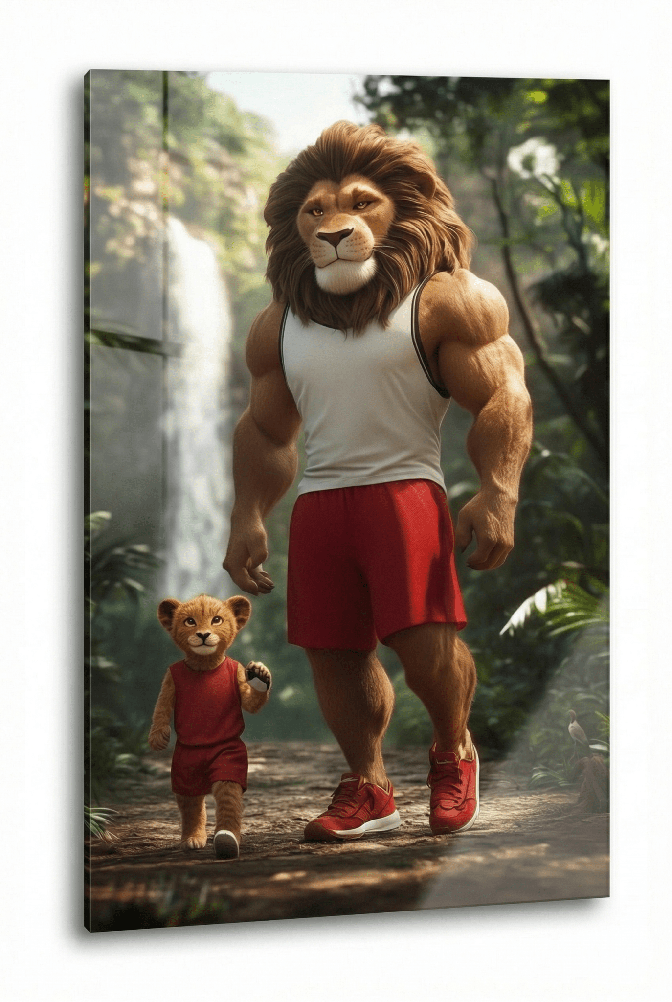 Löwenvater & Sohn im Dschungel – 3D Cartoon - Dein Wandbild
