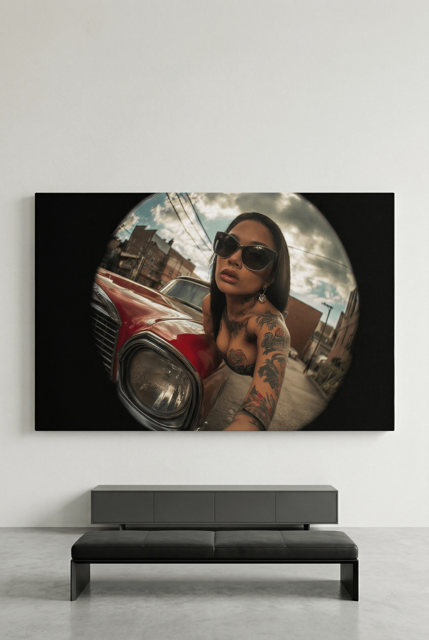 Mob Queen – Retro - Gangster Style mit Fisheye Flair als dominanter Kunstdruck | Dein Wandbild - Dein Wandbild