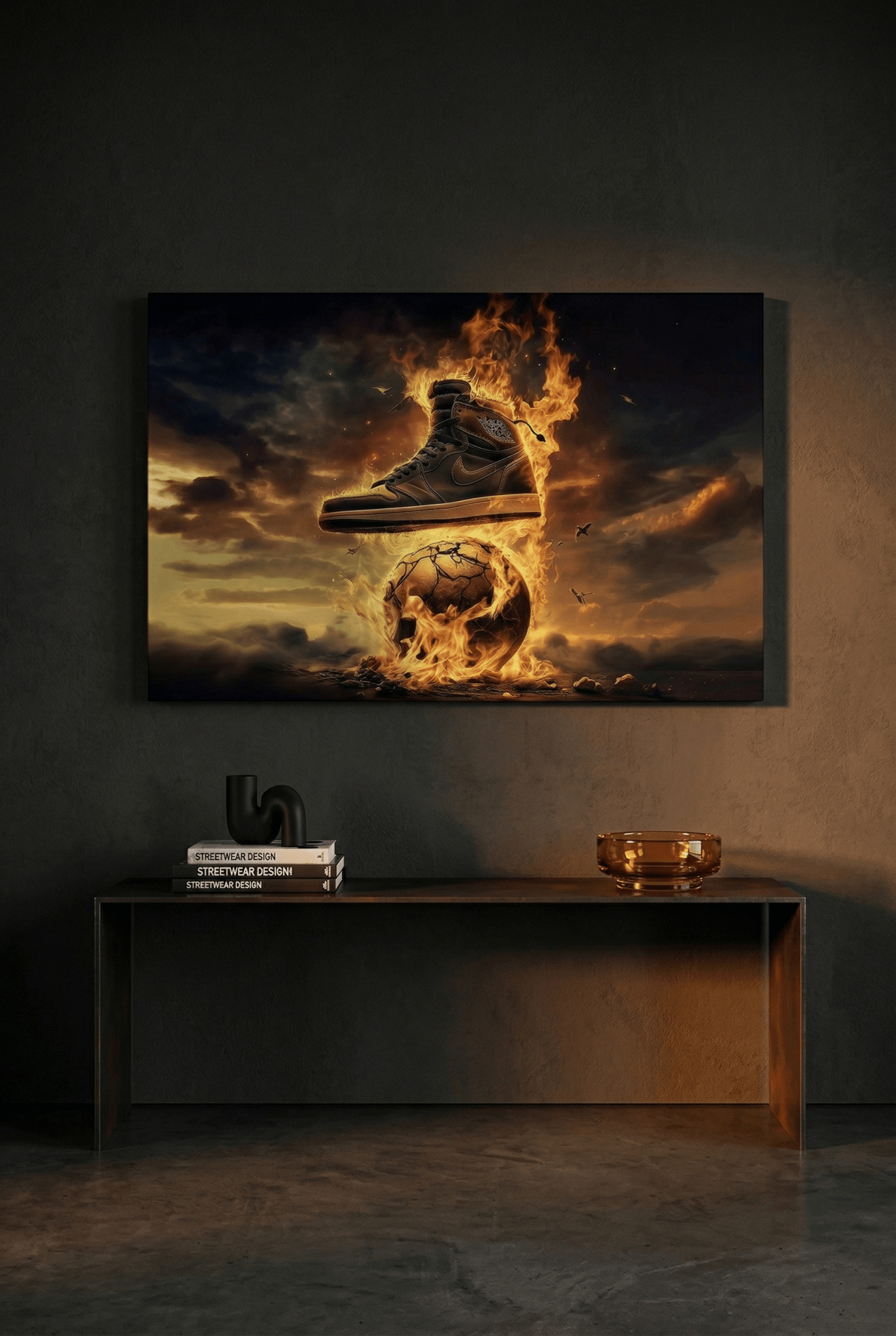 Nike Air Jordan in Flammen – Sneaker on Fire - Dein Wandbild