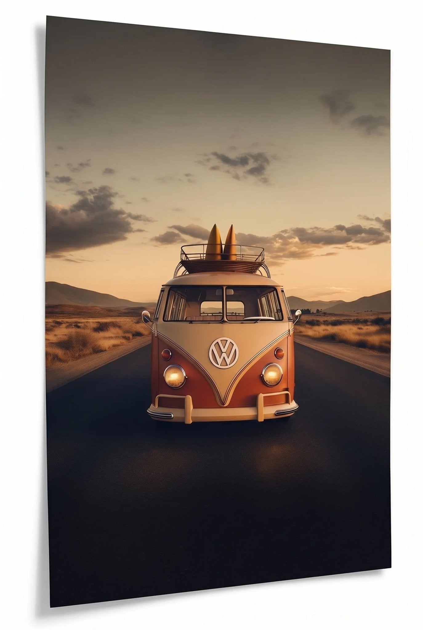 Oranger VW Bulli T1 mit Surfbrettern – Roadtrip - Dein Wandbild