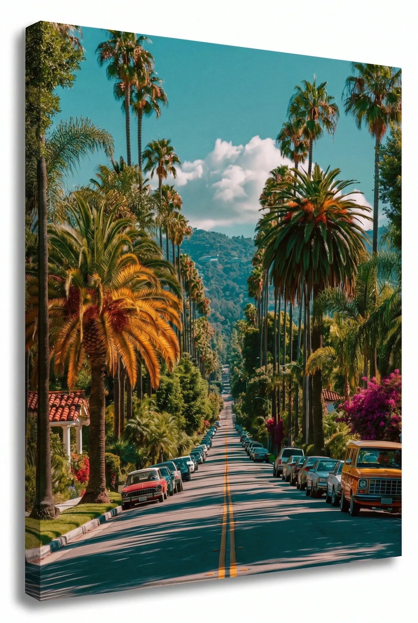 Palmenallee Los Angeles Strasse Retro Wandbild - Dein Wandbild