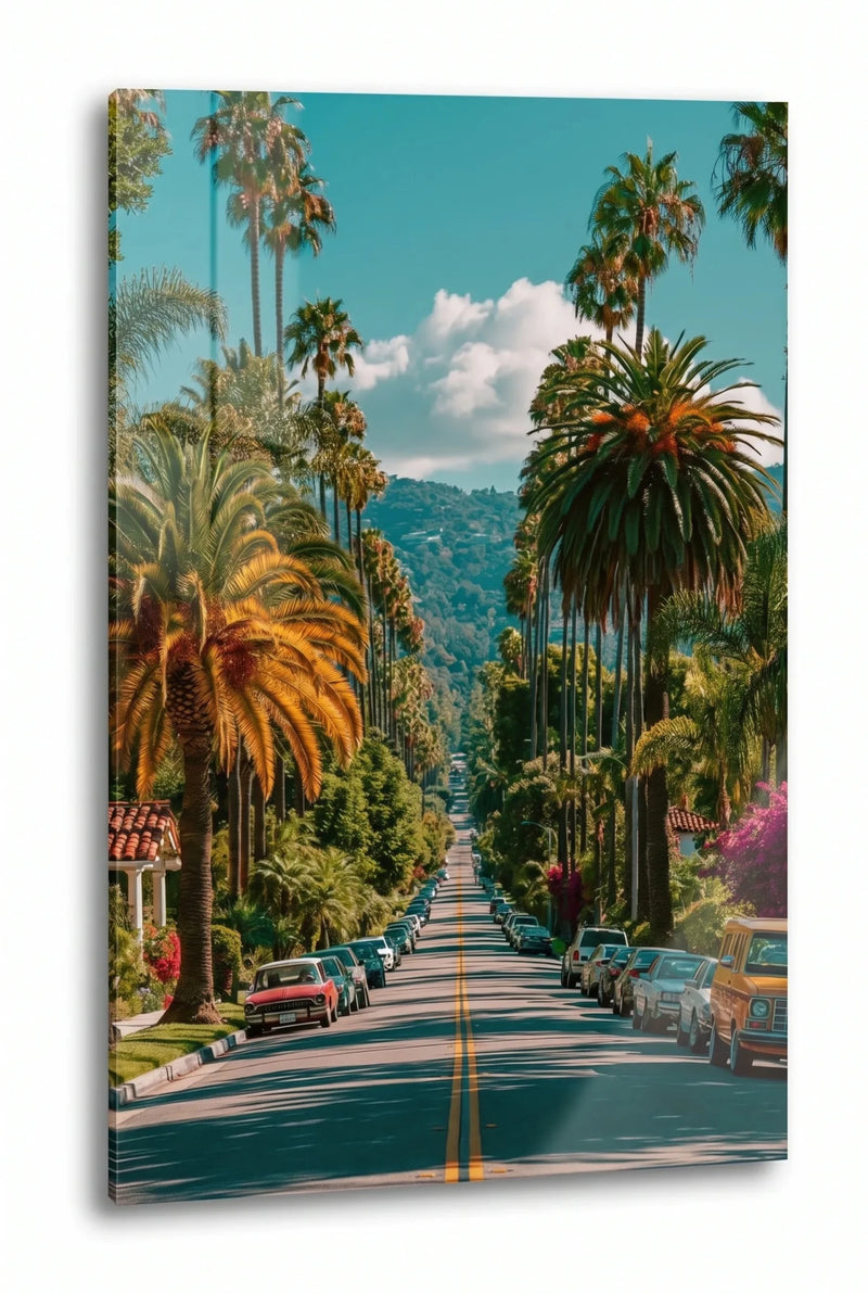 Palmenallee Los Angeles Strasse Retro Wandbild - Dein Wandbild
