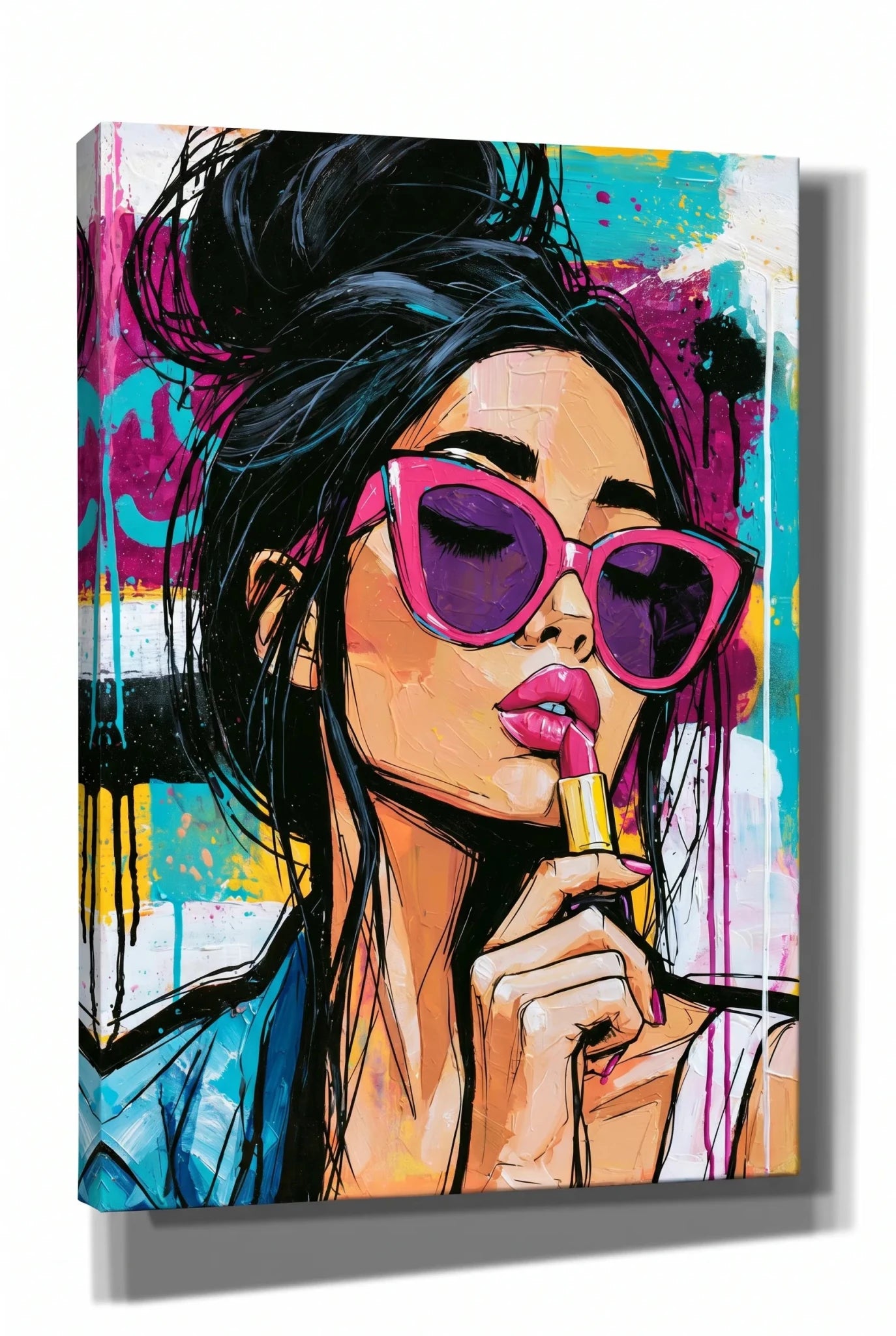 Pop Art Frau mit Sonnenbrille und Lippenstift Wandbild - Dein Wandbild