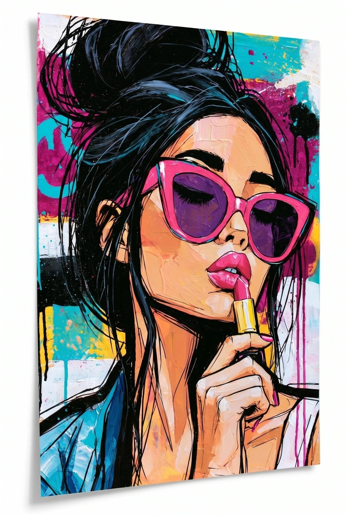 Pop Art Frau mit Sonnenbrille und Lippenstift Wandbild - Dein Wandbild