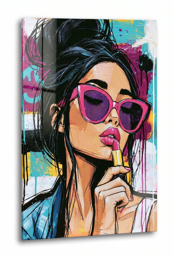 Pop Art Frau mit Sonnenbrille und Lippenstift Wandbild - Dein Wandbild