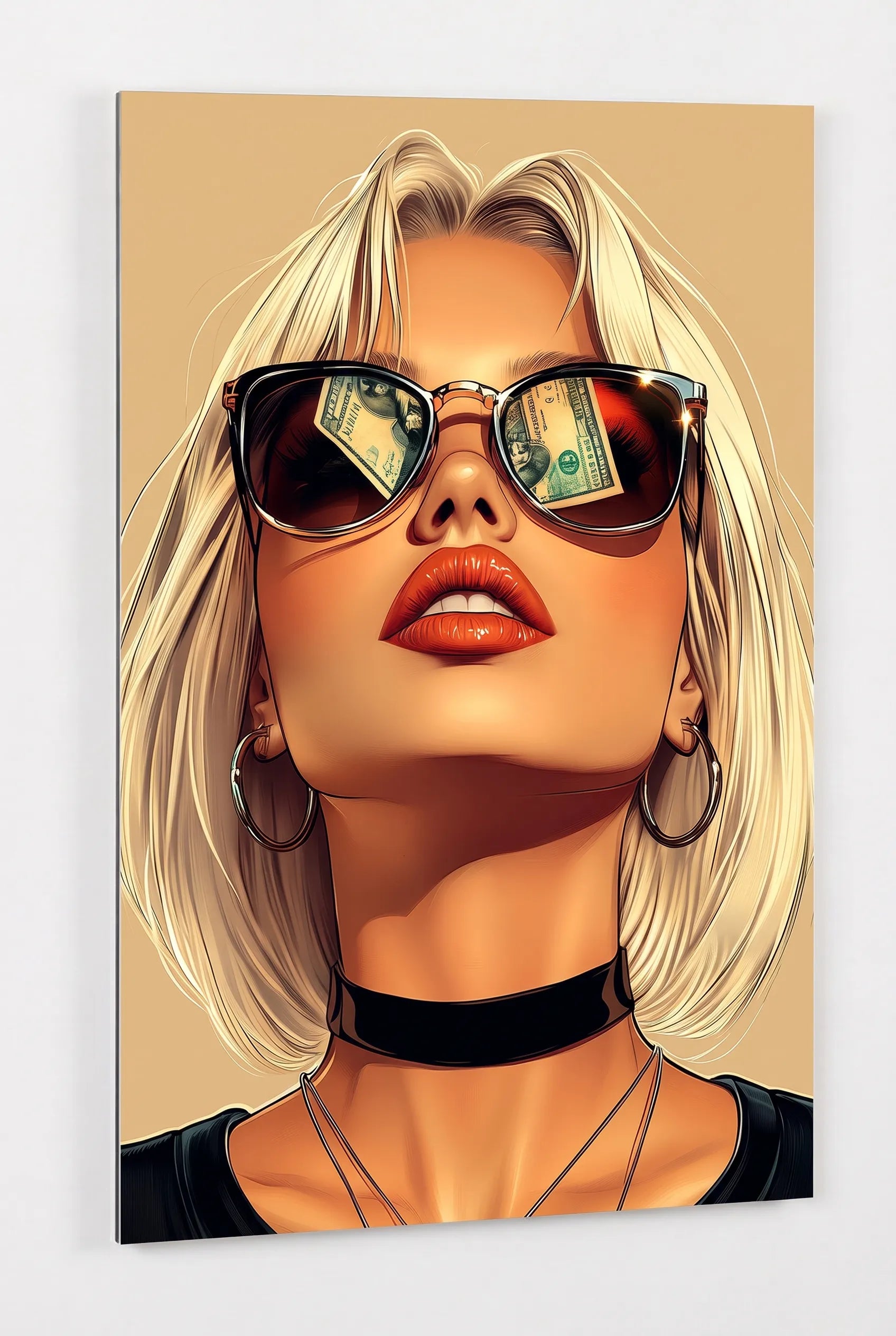 Pop Art Frau Sonnenbrille Dollar Spiegelung Wandbild - Dein Wandbild
