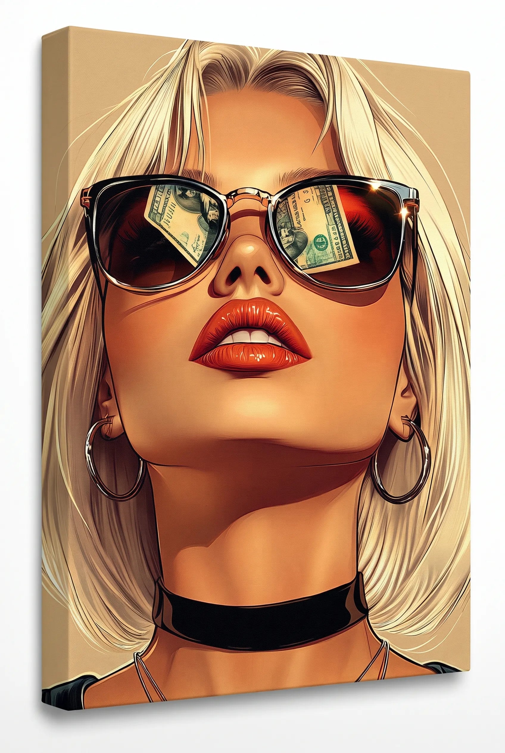 Pop Art Frau Sonnenbrille Dollar Spiegelung Wandbild - Dein Wandbild