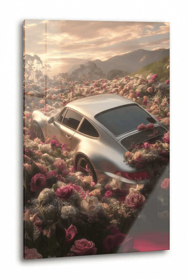 Porsche 911 Ikone im blüten meer – Wandkunst für Auto - Enthusiasten | Dein Wandbild - Dein Wandbild