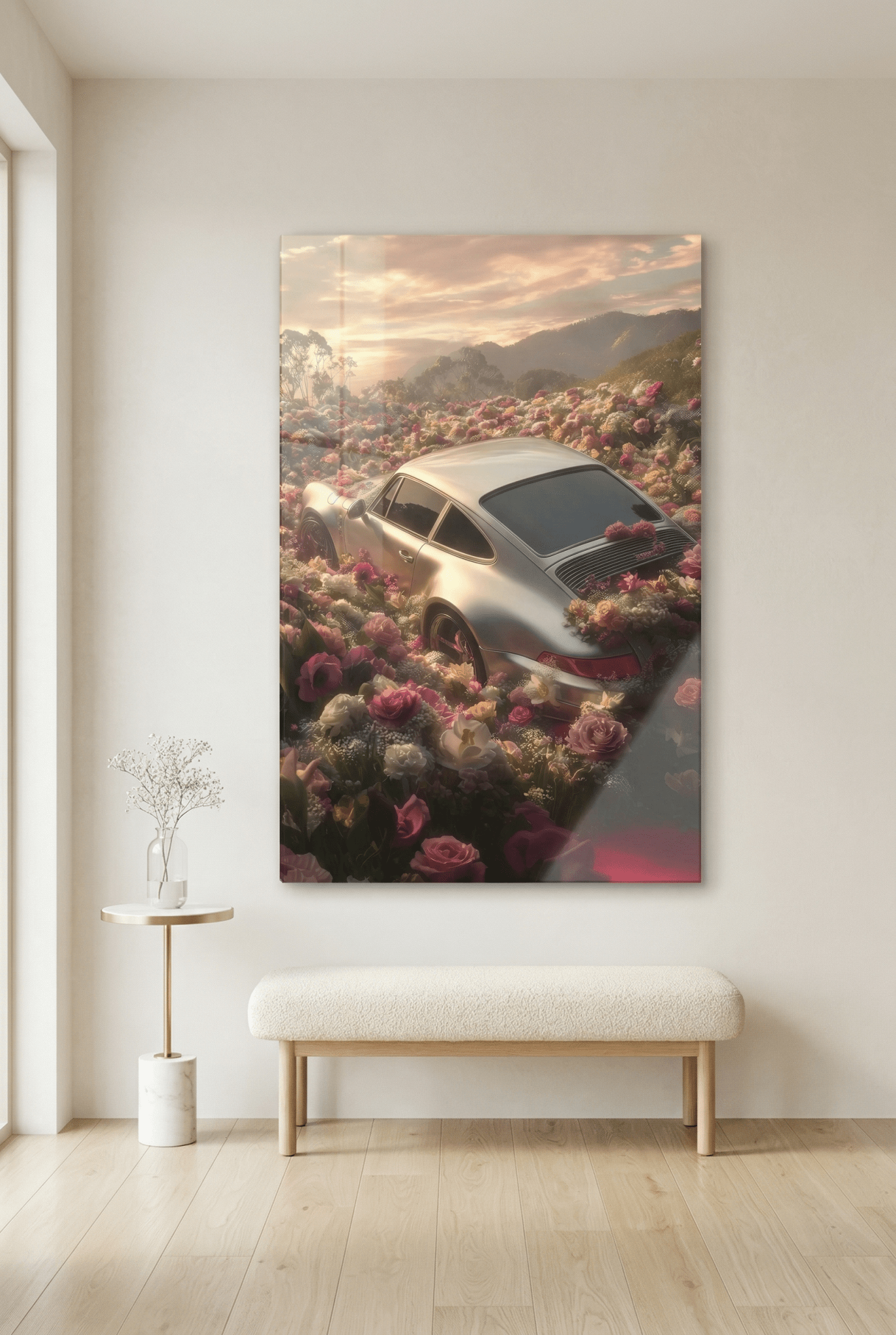 Porsche 911 Ikone im blüten meer – Wandkunst für Auto - Enthusiasten | Dein Wandbild - Dein Wandbild