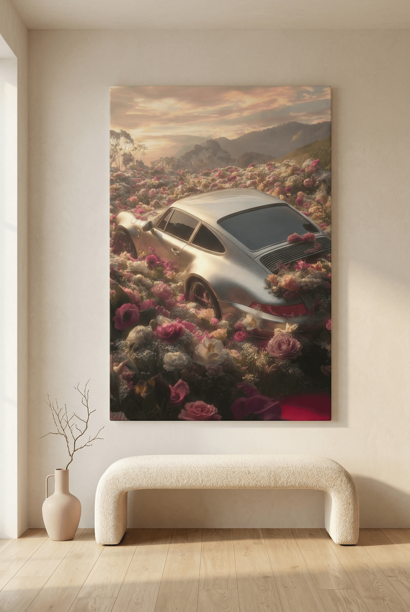 Porsche 911 Ikone im blüten meer – Wandkunst für Auto - Enthusiasten | Dein Wandbild - Dein Wandbild