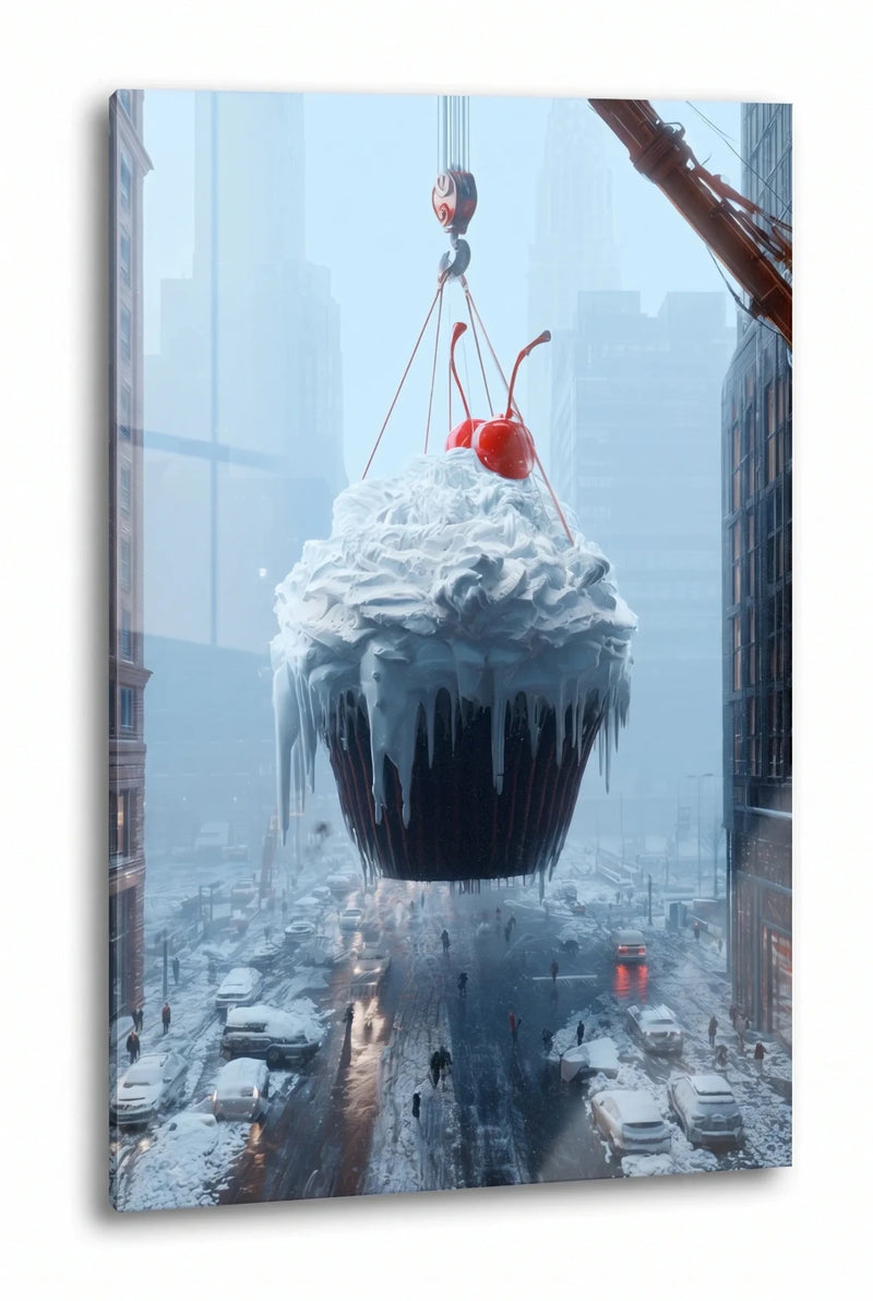 Riesen Cupcake Kirsche Kran Schneesturm New York Wandbild - Dein Wandbild