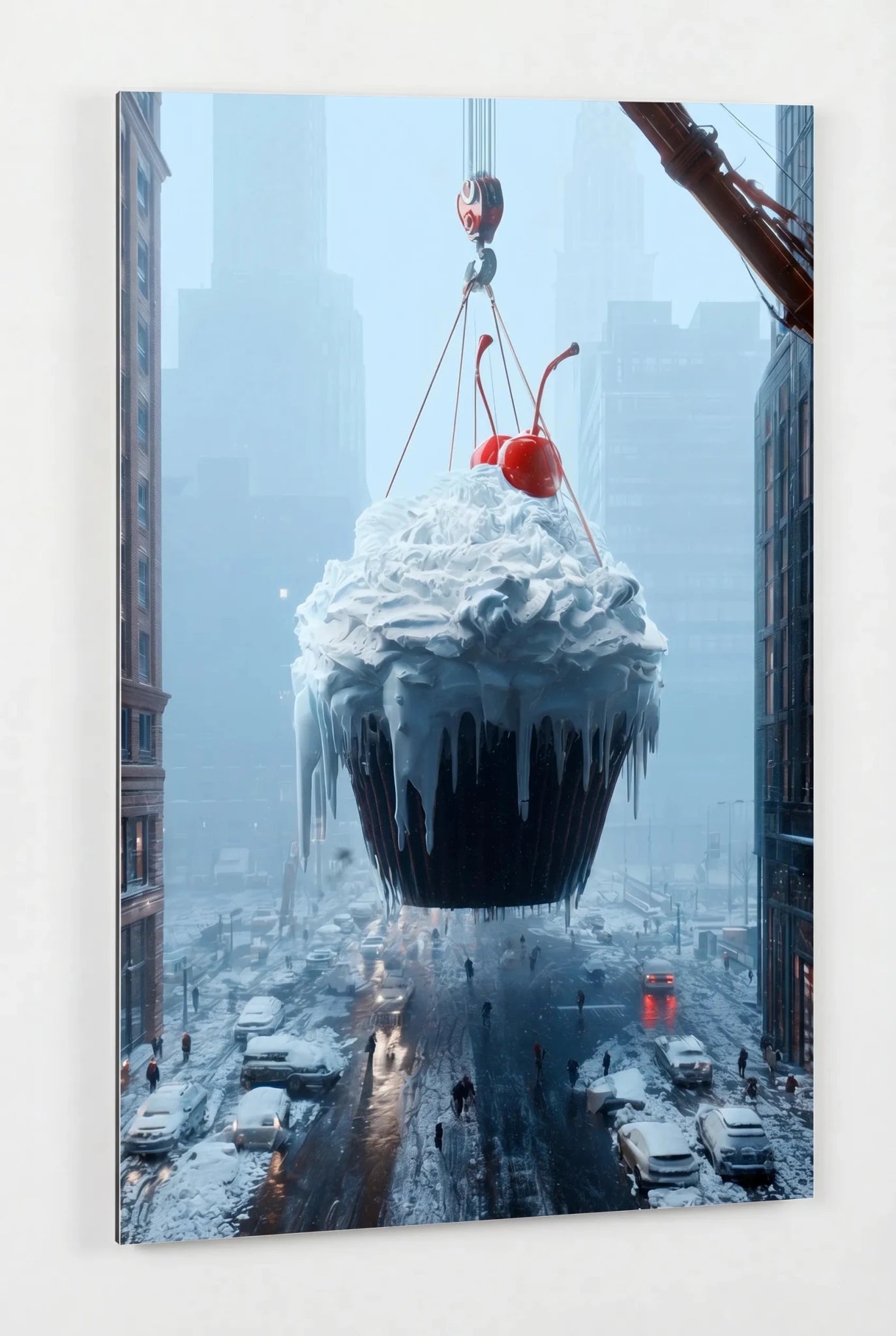 Riesen Cupcake Kirsche Kran Schneesturm New York Wandbild - Dein Wandbild