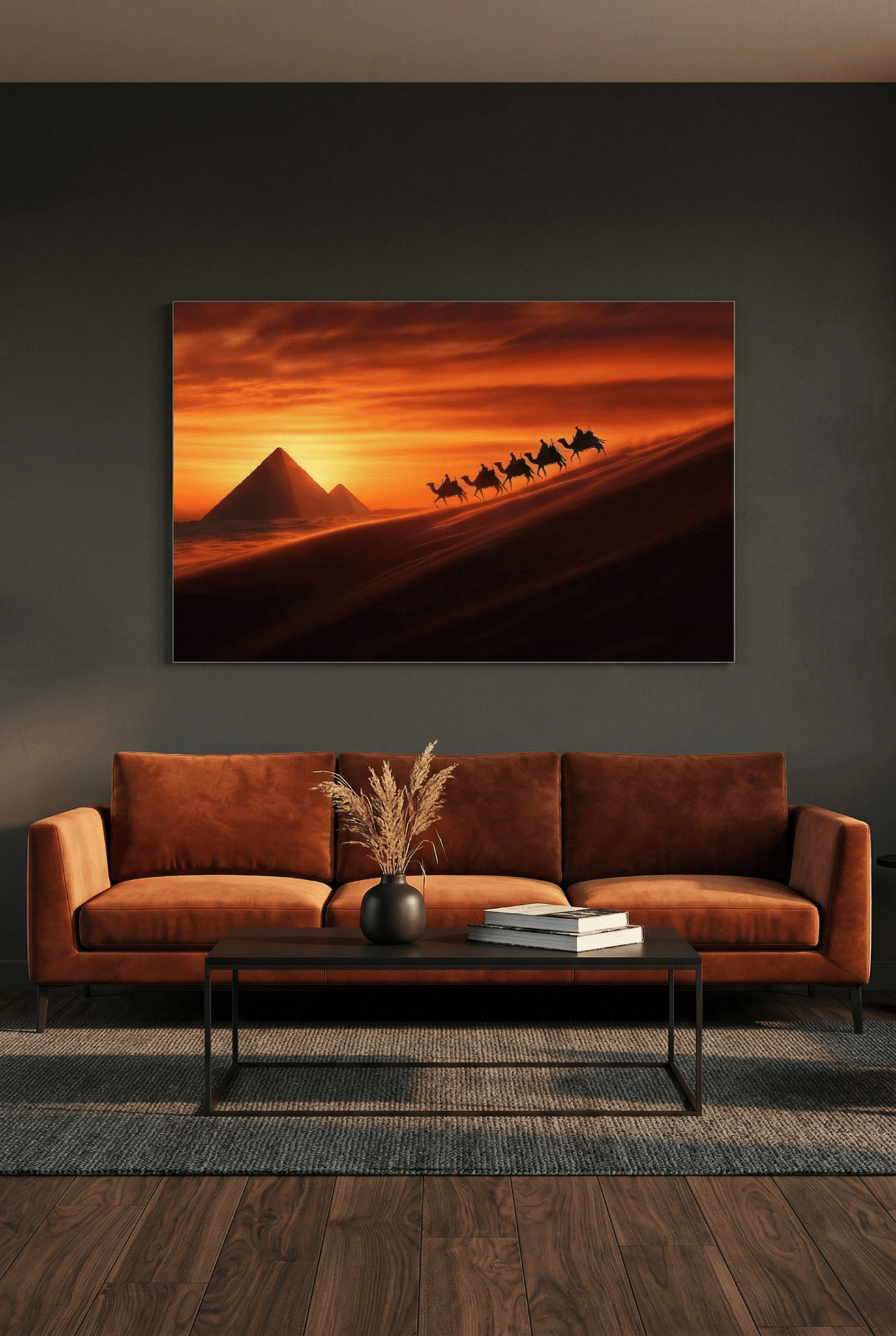 Sands of Time – Landschaftsbild mit Karawane & Pyramidenzauber | Dein Wandbild - Dein Wandbild