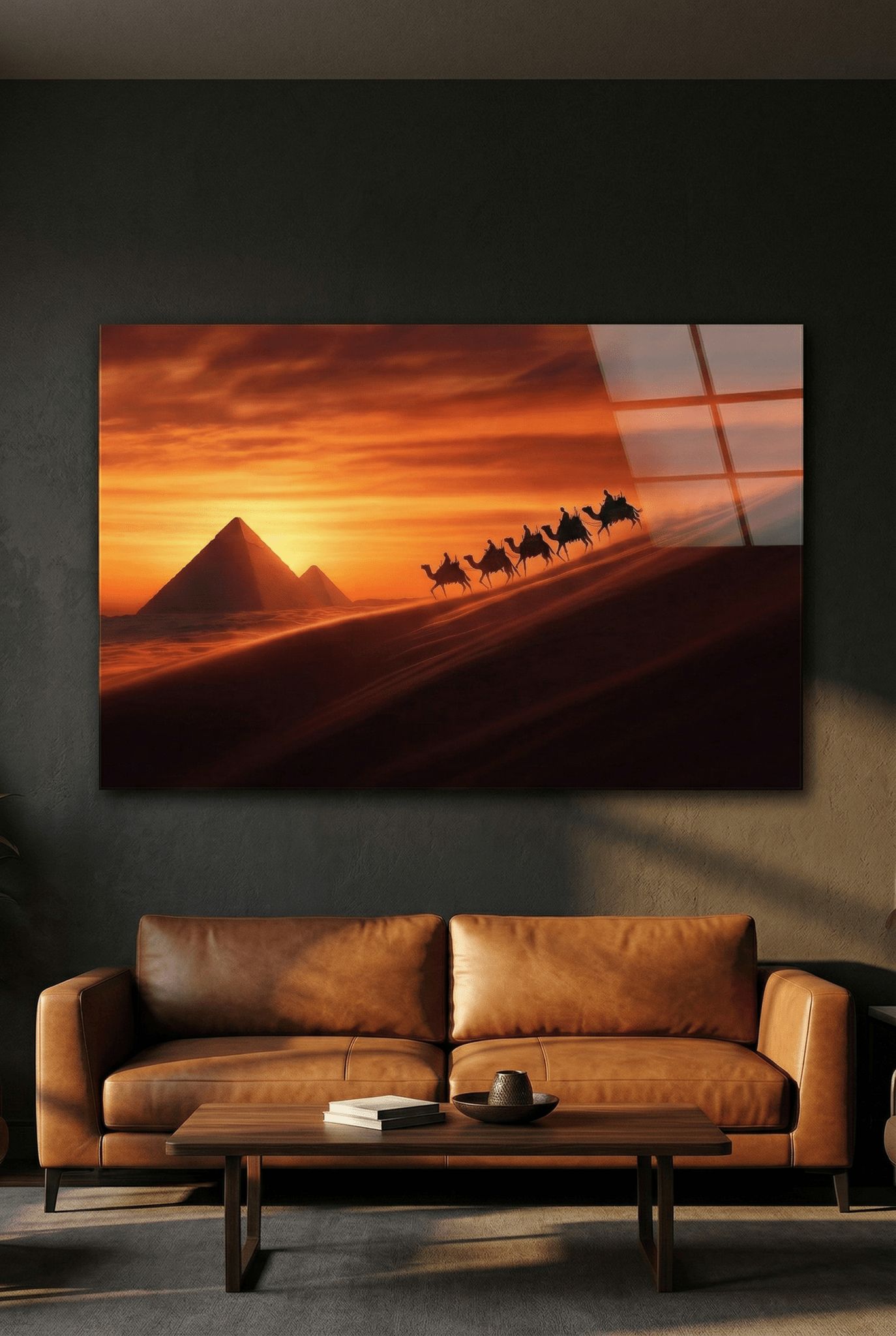 Sands of Time – Landschaftsbild mit Karawane & Pyramidenzauber | Dein Wandbild - Dein Wandbild