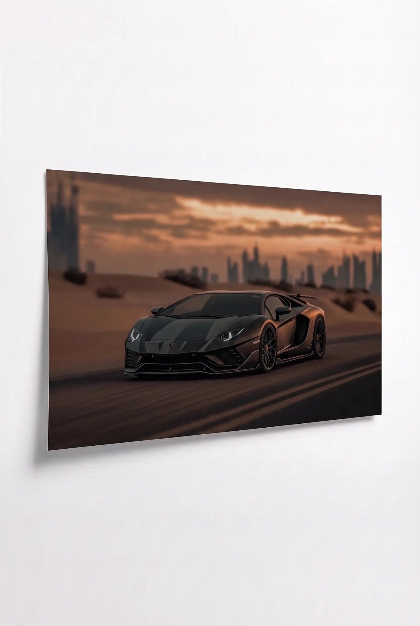 Schwarzer Lamborghini Aventador in der Wüste – Dubai - Dein Wandbild