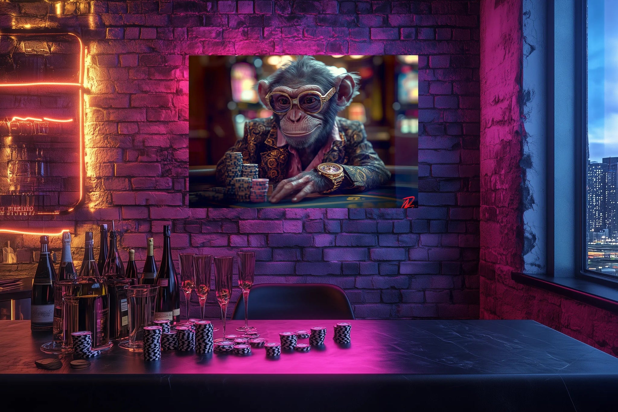 Silent Chips: Wenn Genie den Tisch dominiert | Premium Wandbild - Dein Wandbild