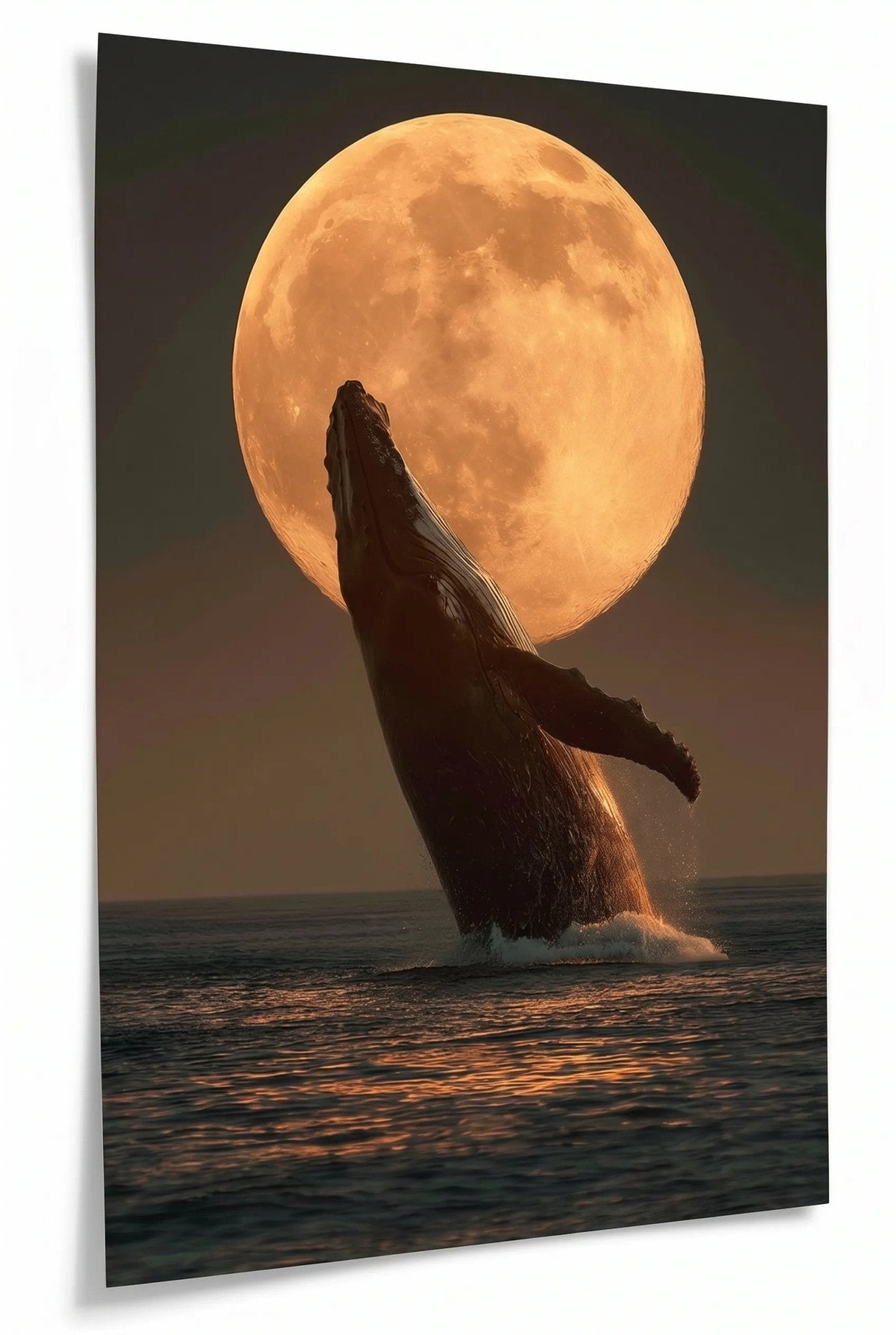 Springender Wal vor Riesigem Vollmond Wandbild - Dein Wandbild