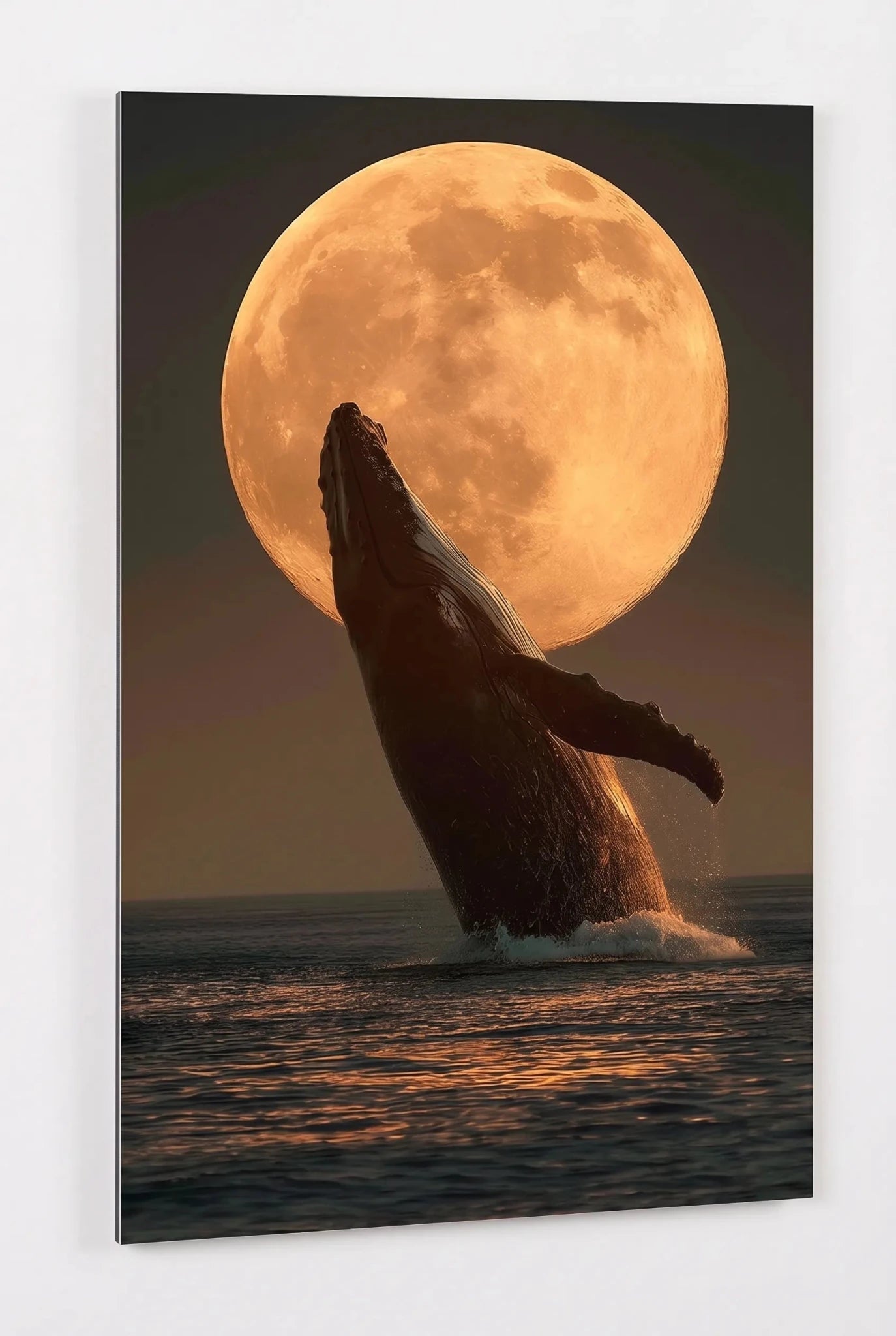 Springender Wal vor Riesigem Vollmond Wandbild - Dein Wandbild