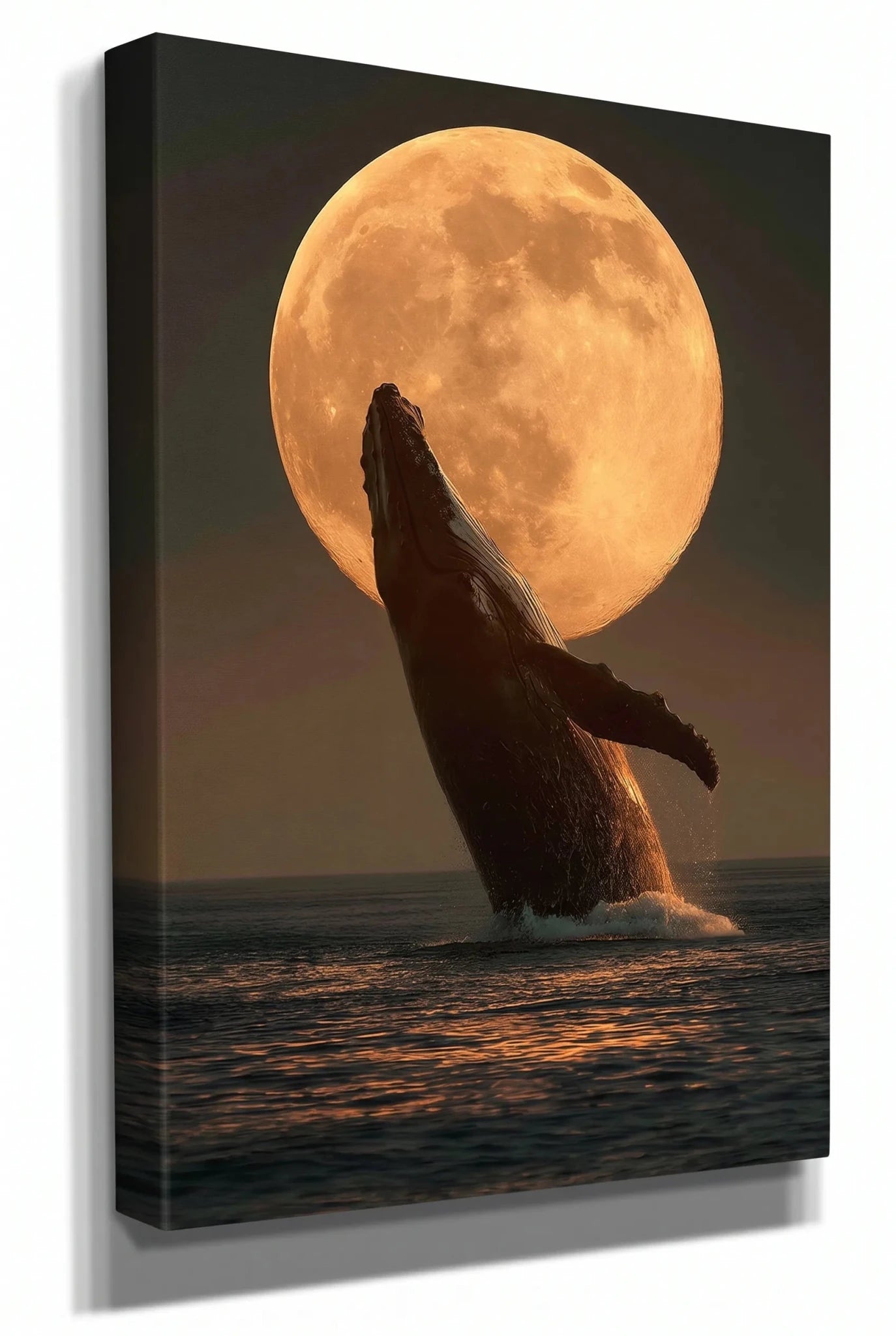 Springender Wal vor Riesigem Vollmond Wandbild - Dein Wandbild