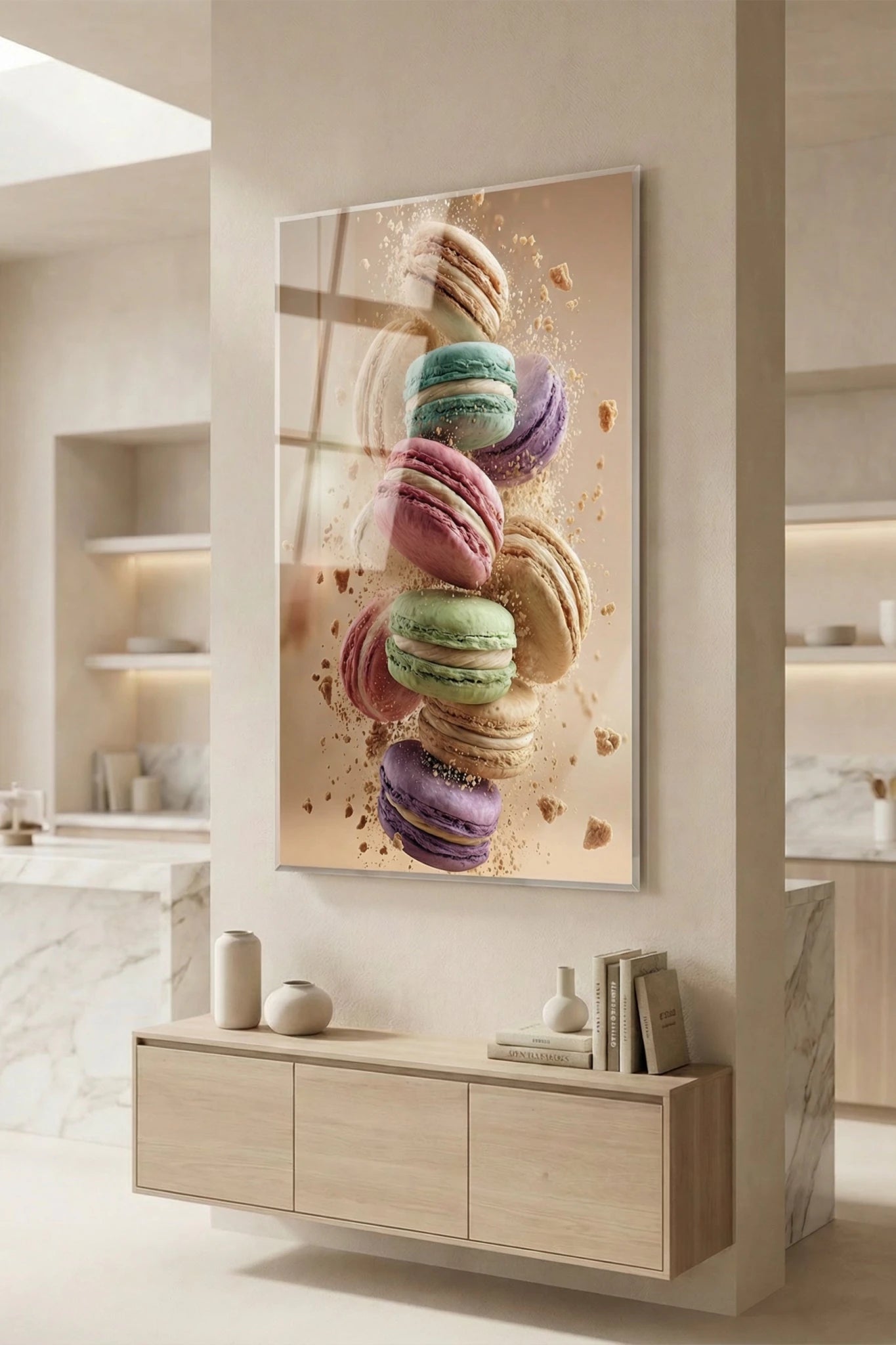 Sweet Explosion – Macaron Turm in Bewegung | Dein Wandbild - Dein Wandbild