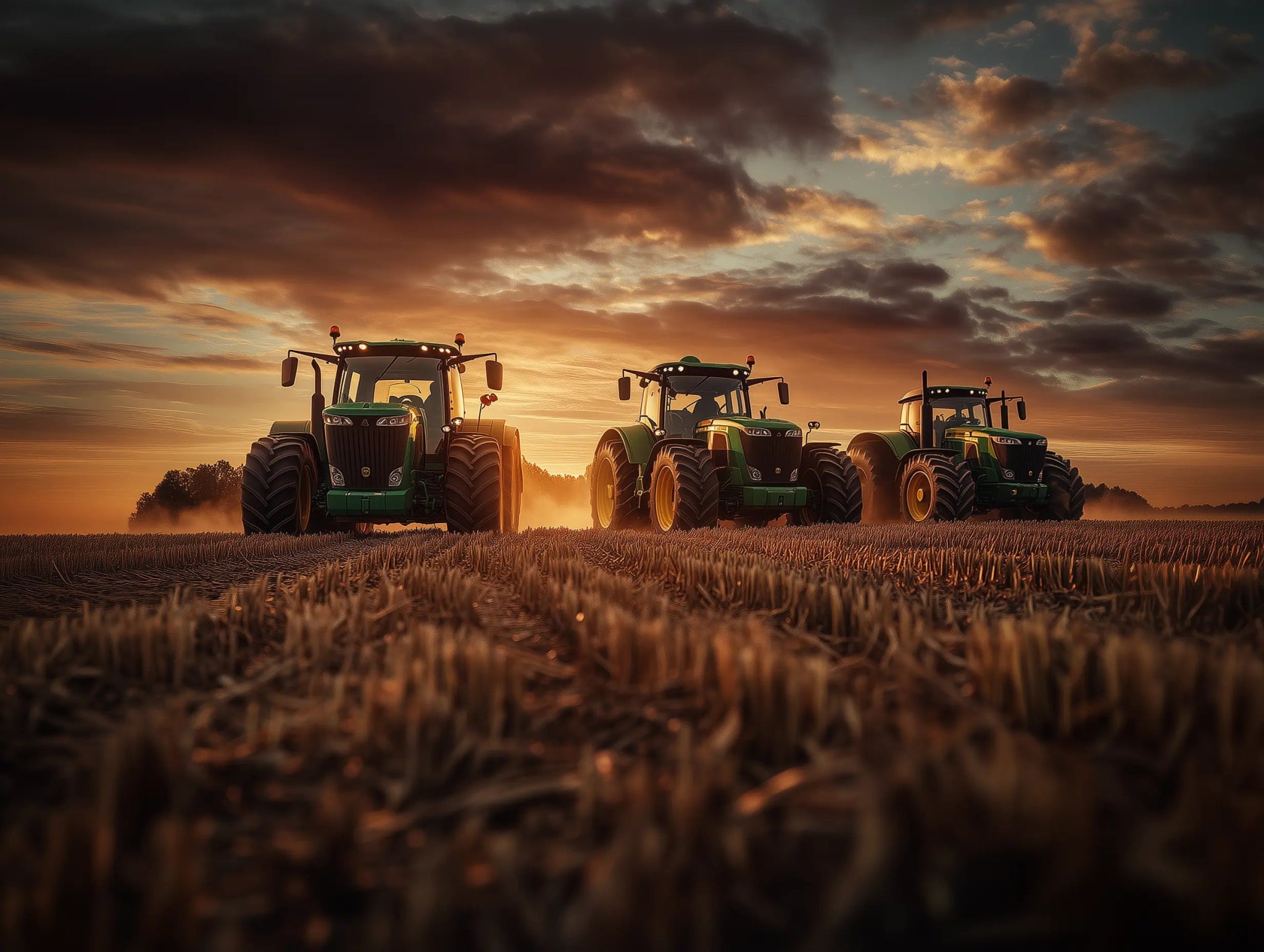 Traktor - Elite – Drei Giganten im Abendlicht - Dein Wandbild