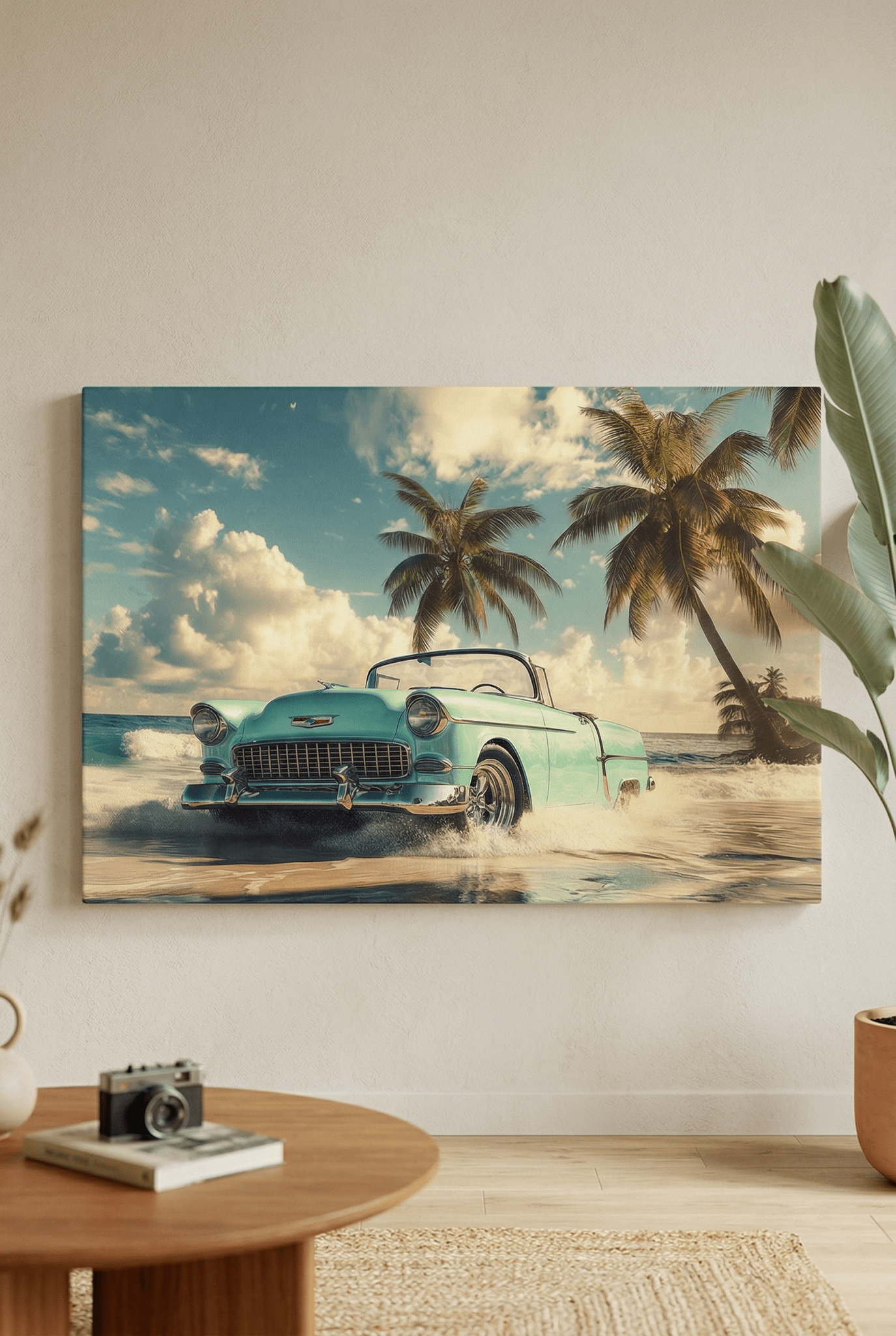 Tropische Freiheit – Autobild mit Retro - Charme & Palmenflair | Dein Wandbild - Dein Wandbild