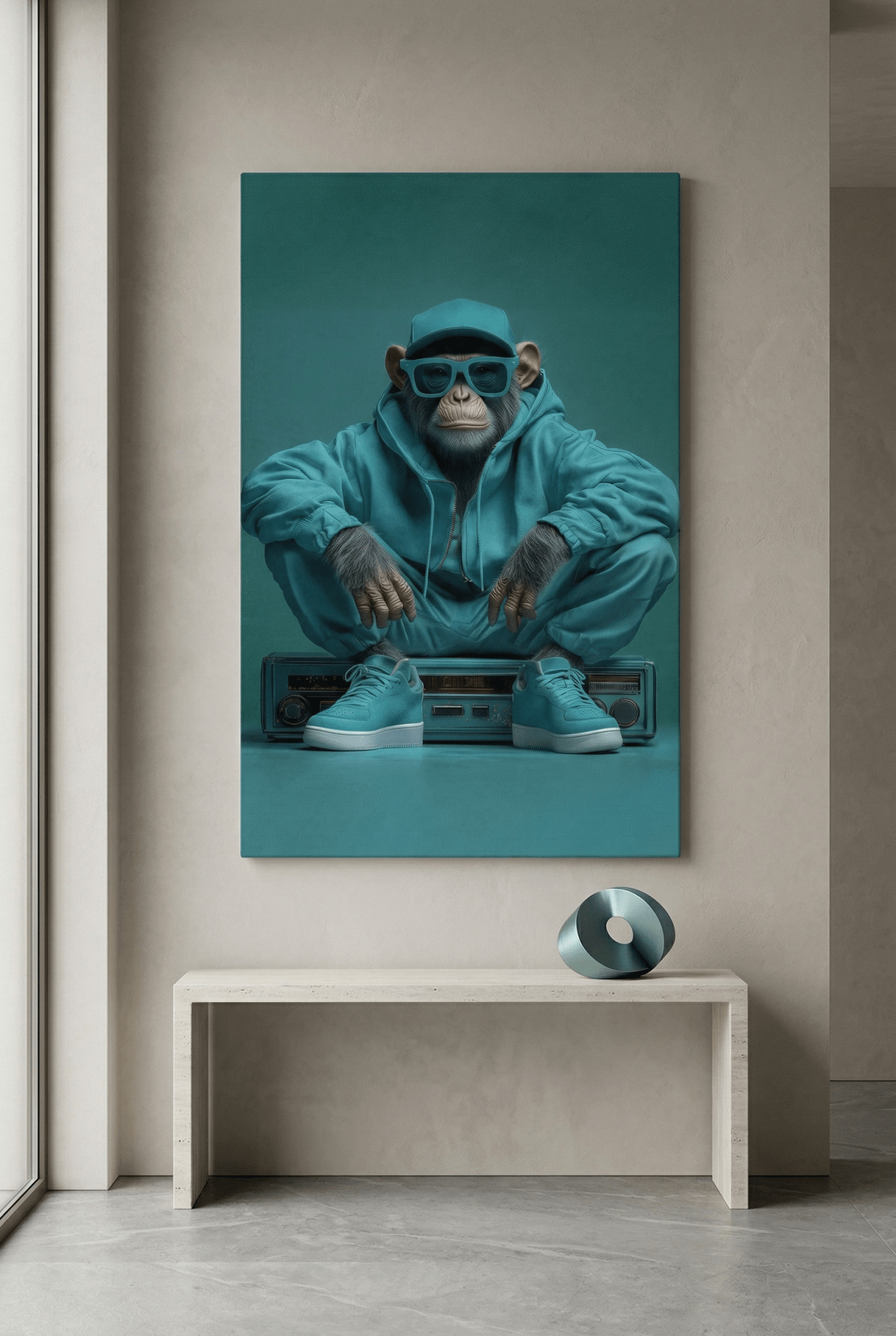 Urban Jungle – Der Streetwear - Affe in Cyan | Dein Wandbild - Dein Wandbild