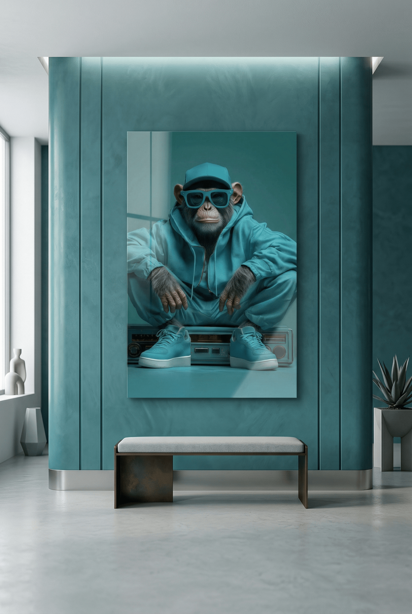 Urban Jungle – Der Streetwear - Affe in Cyan | Dein Wandbild - Dein Wandbild