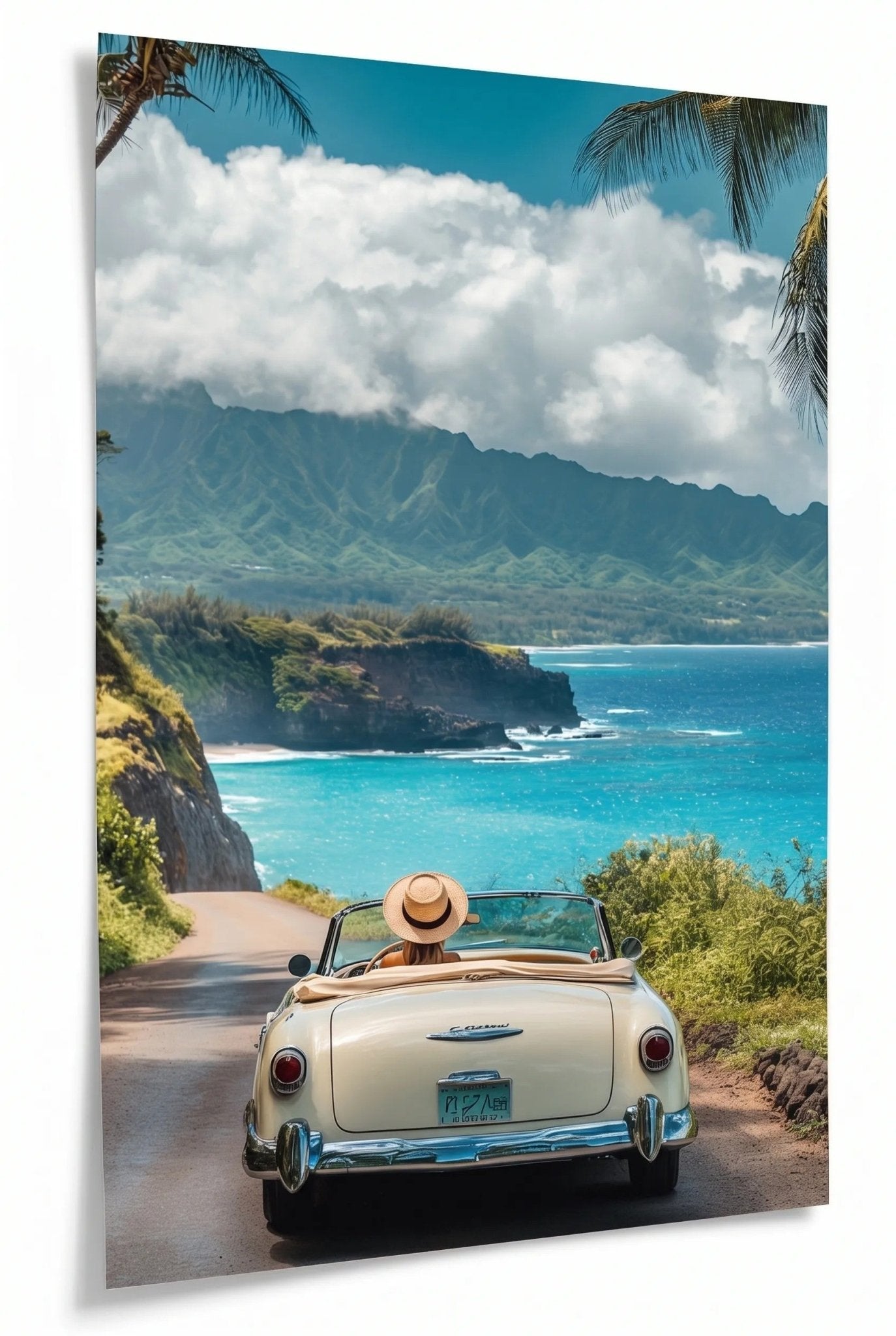 Vintage Cabrio Küstenstrasse Tropisch Wandbild - Dein Wandbild