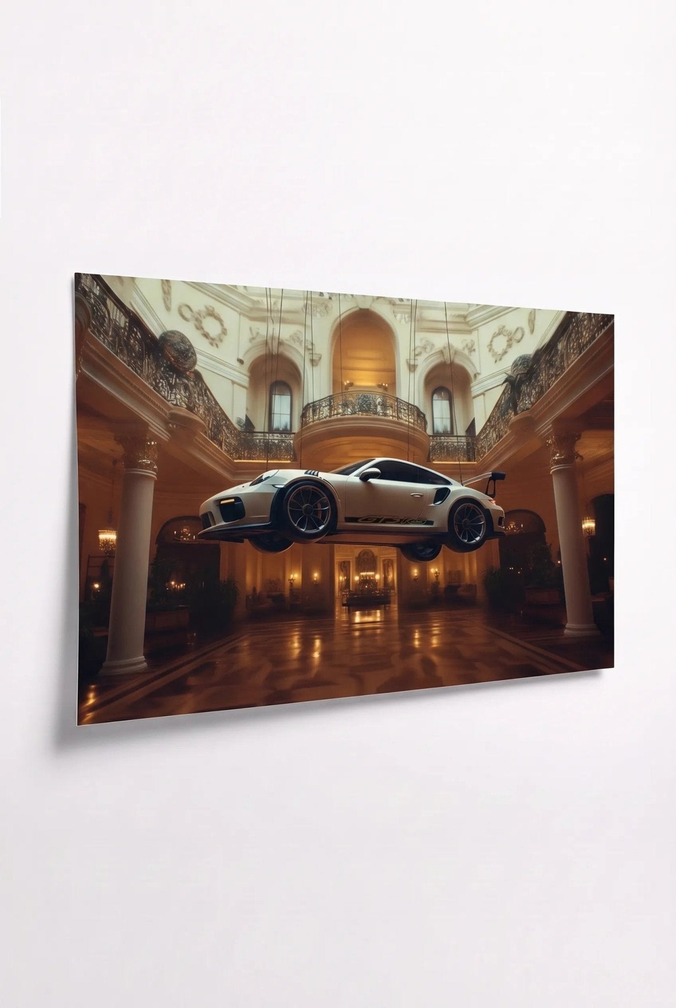 Weißer Porsche GT3 in Palast-Halle - Dein Wandbild