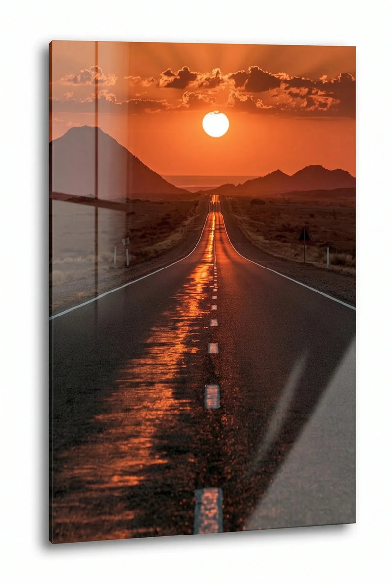 Wüstenstrasse Sonnenuntergang Berge Wandbild - Dein Wandbild