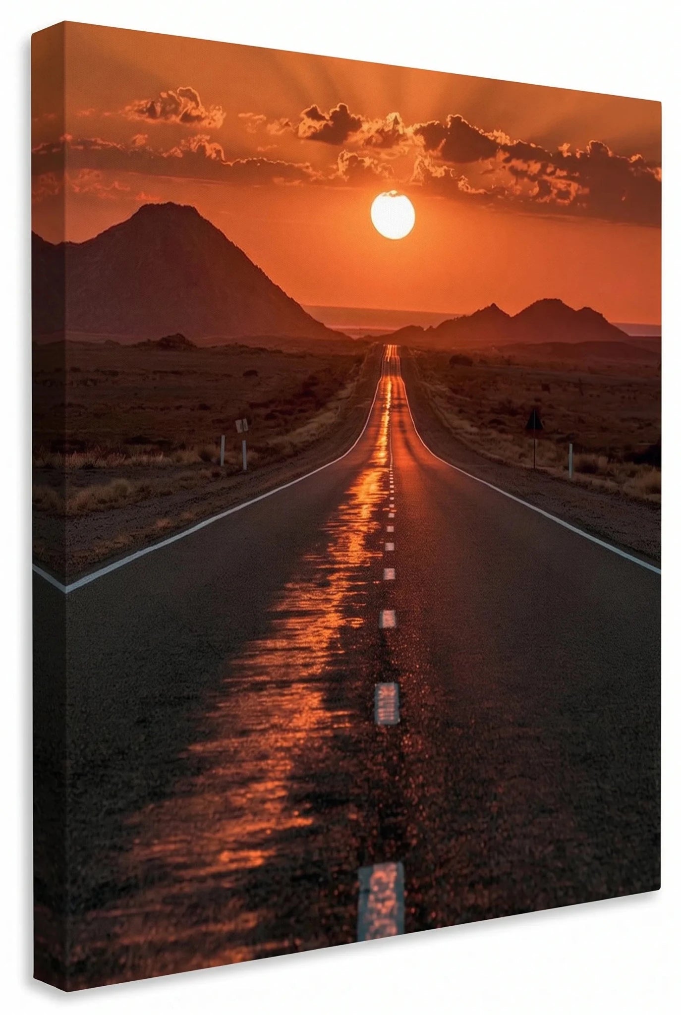 Wüstenstrasse Sonnenuntergang Berge Wandbild - Dein Wandbild