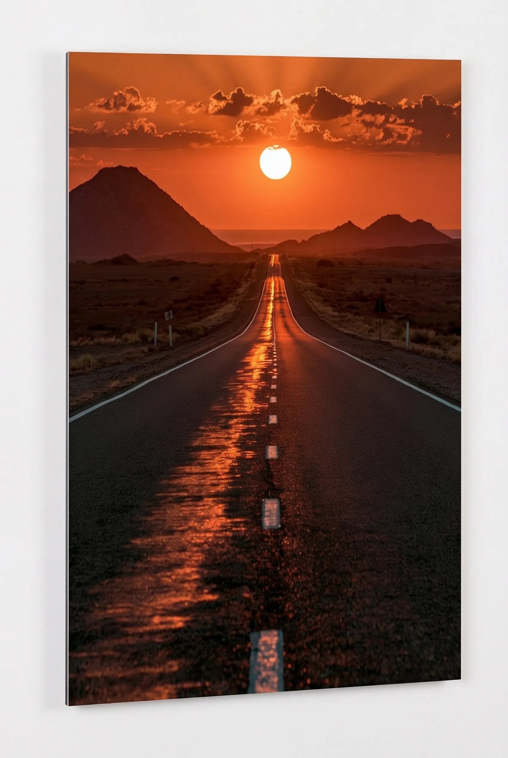 Wüstenstrasse Sonnenuntergang Berge Wandbild - Dein Wandbild