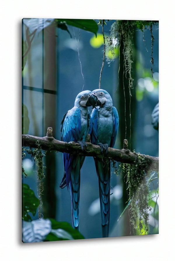 Zwei Blaue Aras auf Ast im Regenwald Wandbild - Dein Wandbild
