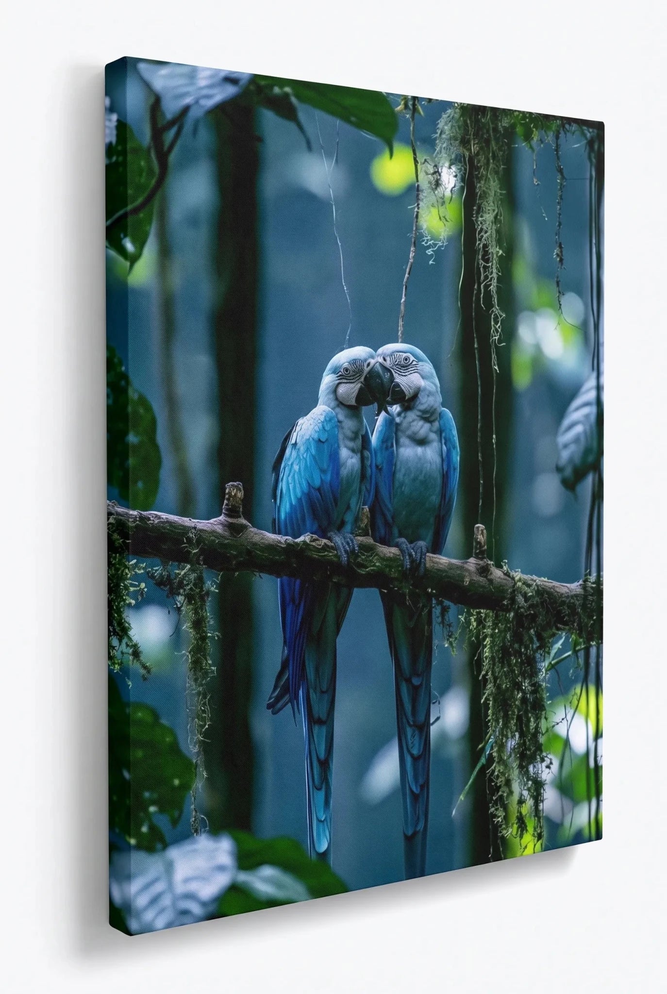 Zwei Blaue Aras auf Ast im Regenwald Wandbild - Dein Wandbild